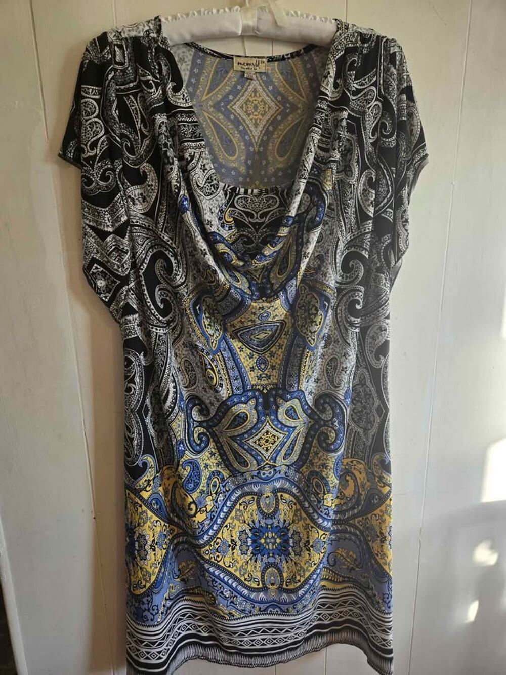 One World 2X Paisley Print Cowl Neck Dress